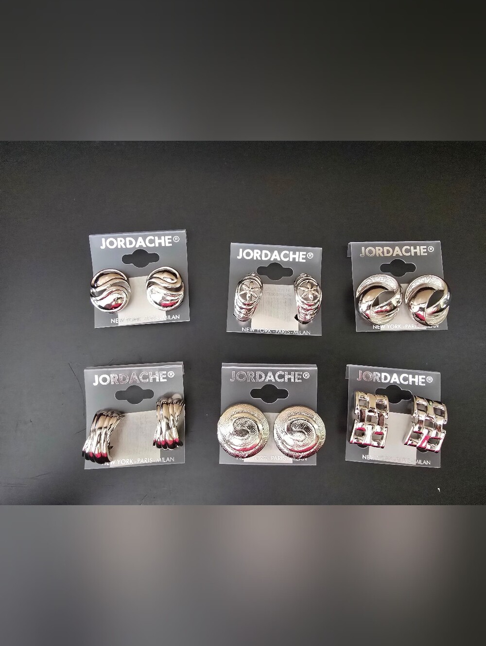 Vintage Jordache silver toned clip-on earrings, costume jewelry, NWT